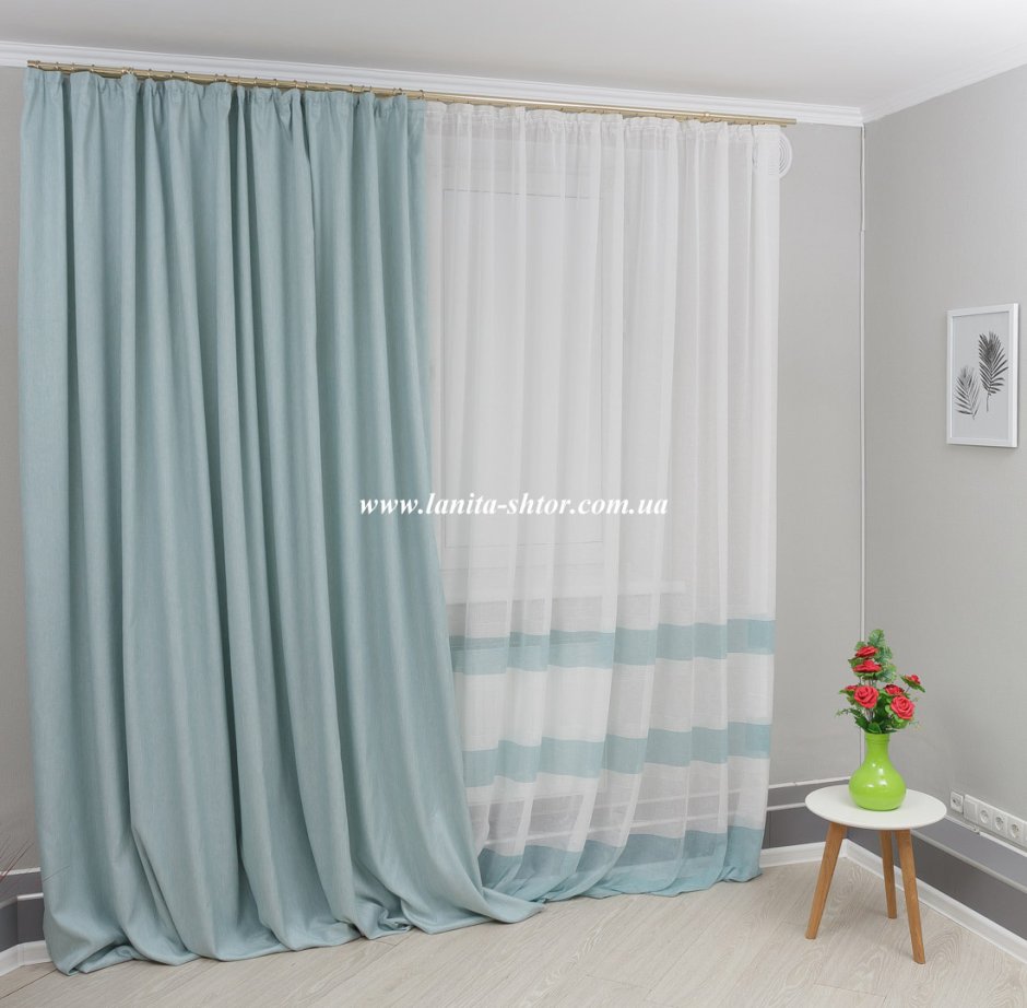 Тюль с бирюзовыми полосками