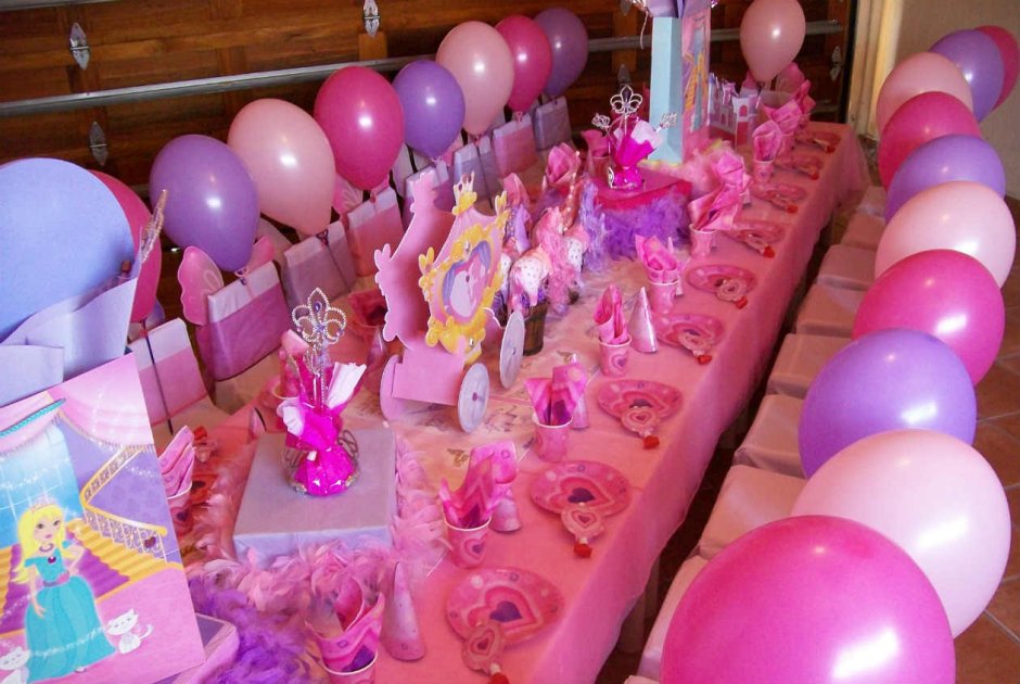 Красивые столы на день рождения для девочек в стиле принцесс