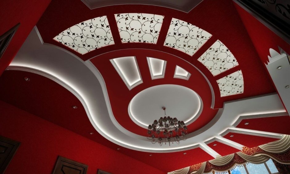 Фигурный потолок из гипсокартона для зала Таджикистана