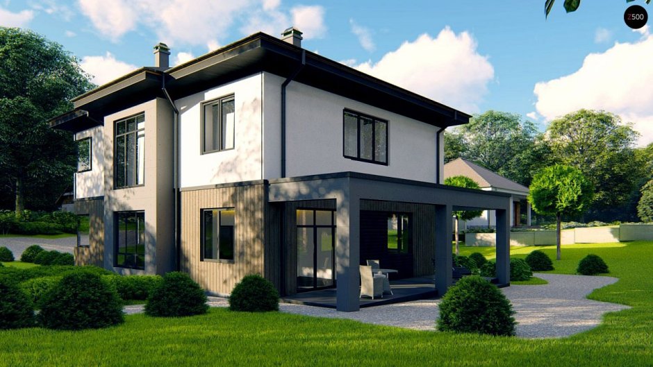 Дом с панорамными окнами двухэтажный проект
