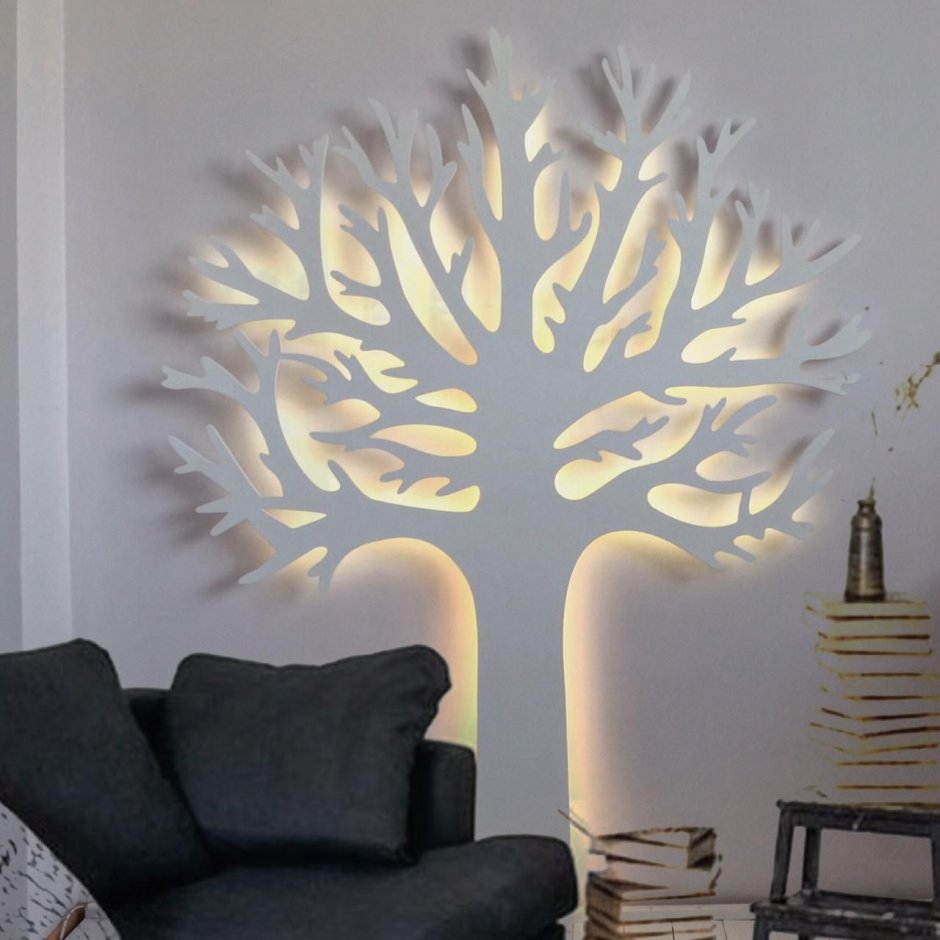 Панно дерево на стену с подсветкой