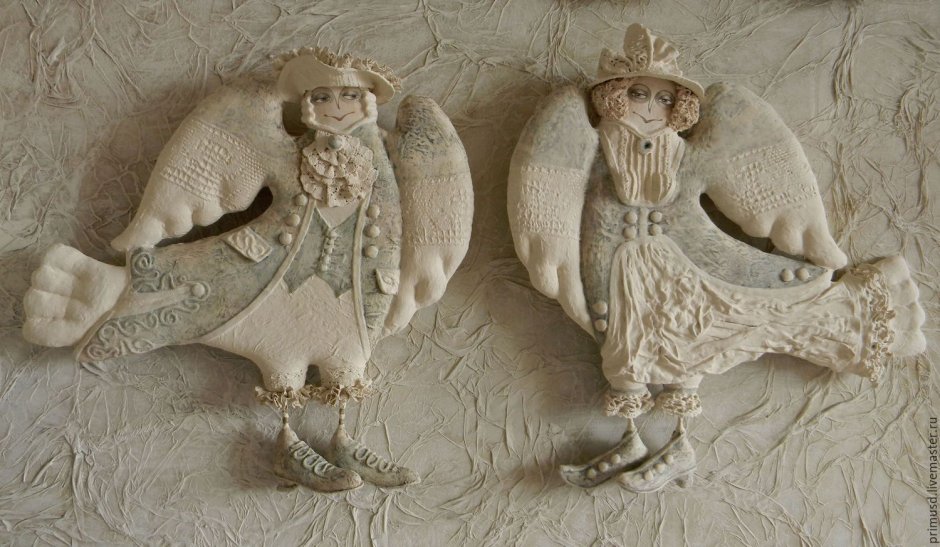 Ангелы из папье маше и глины