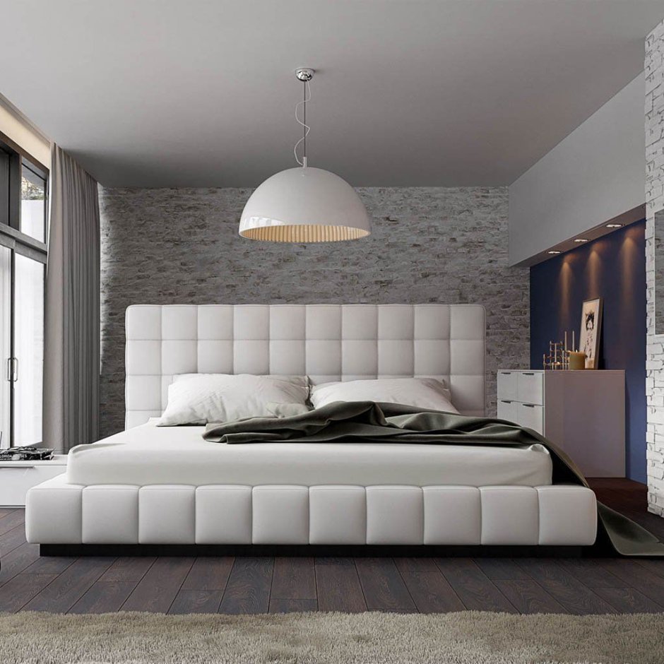 Worth King Bed in White Eco Leather and Walnut by Modloft
