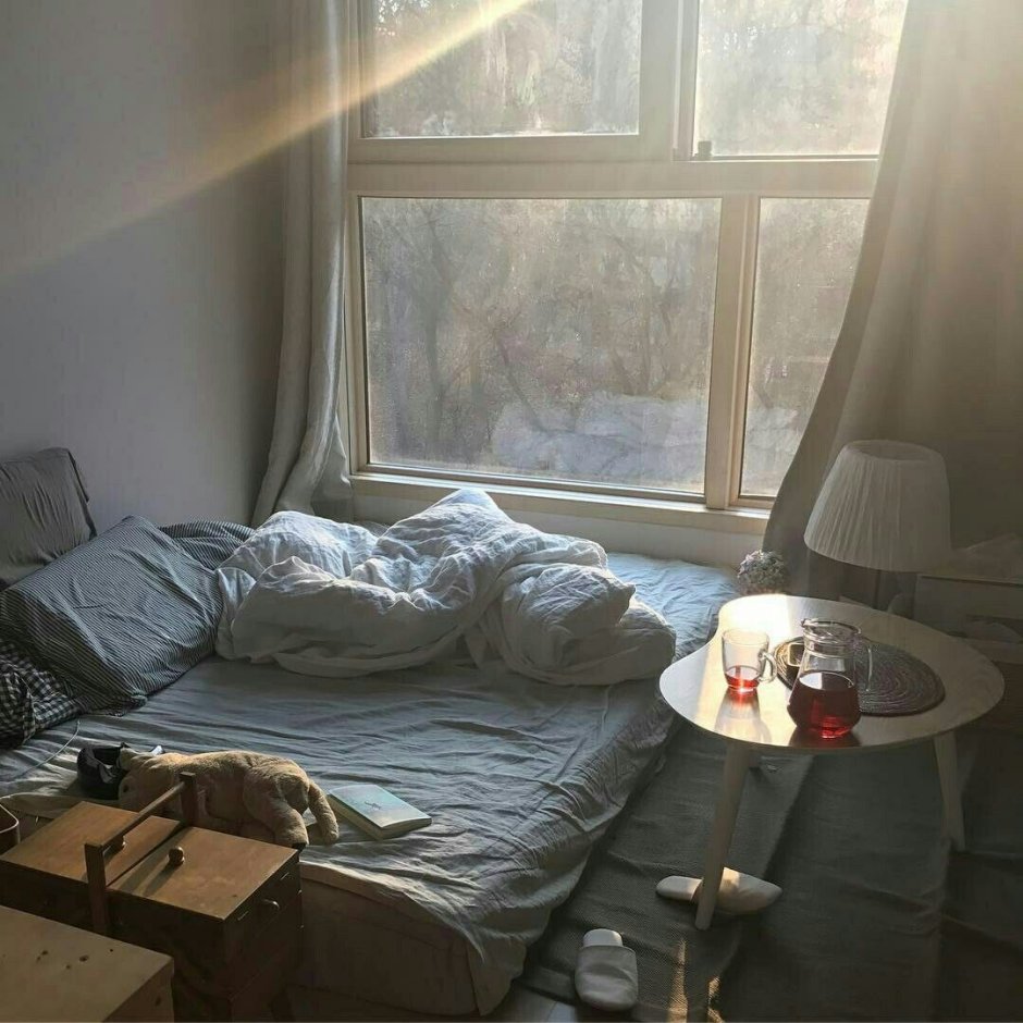 Уютная комната с кроватью у окна
