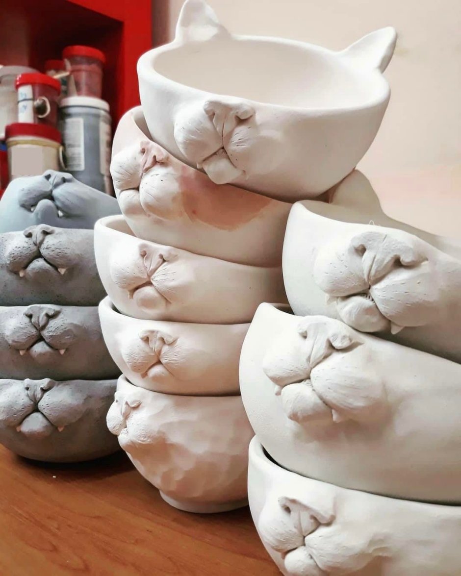 Тарелка с кошачьей мордой глиняная