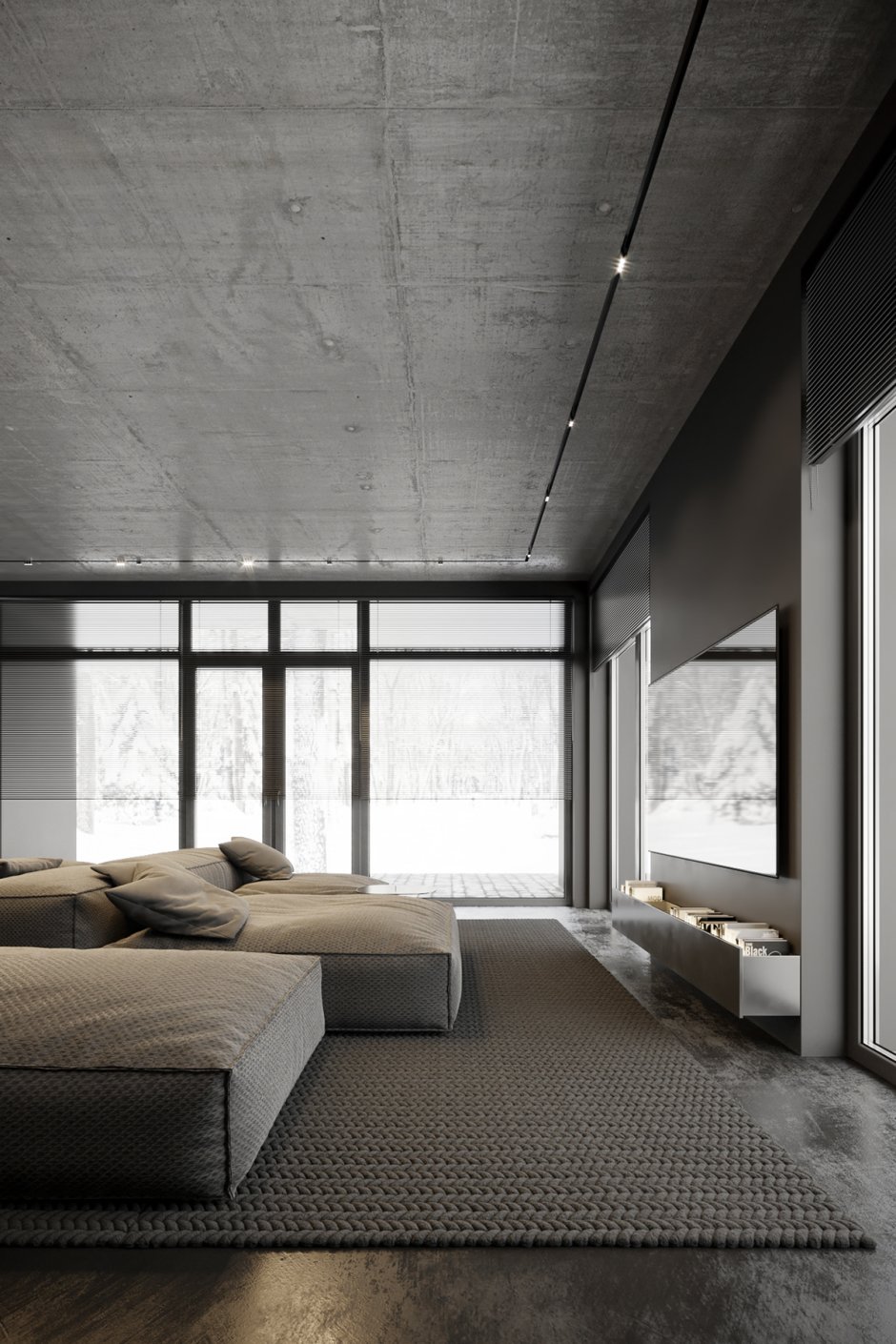 Дизайн квартиры с бетонным потолком