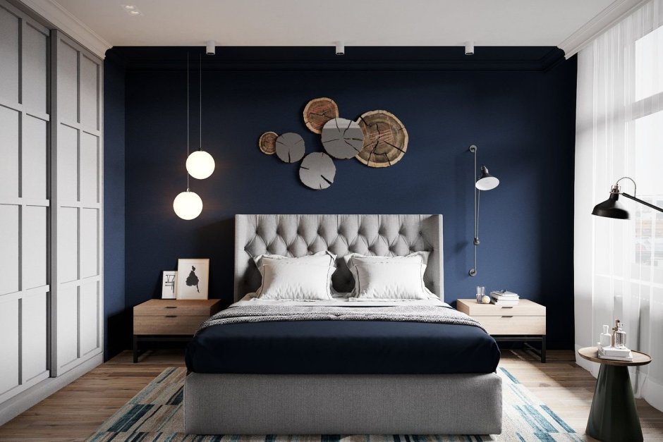 Спальня в современном стиле с синим