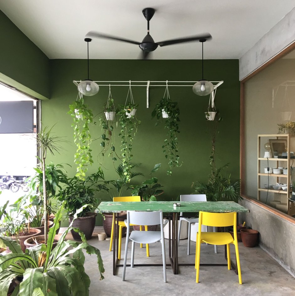 Зеленое кафе интерьер