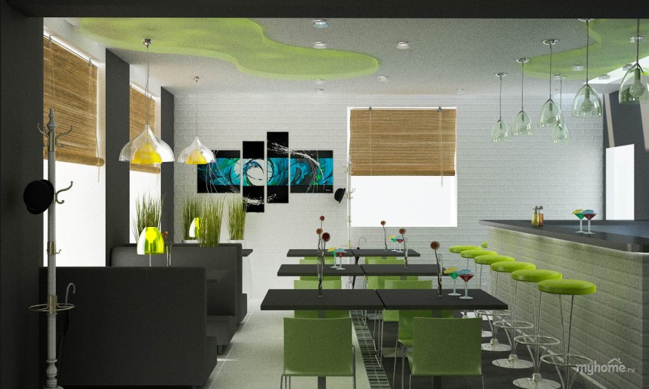 Дизайн кафе в зеленых тонах