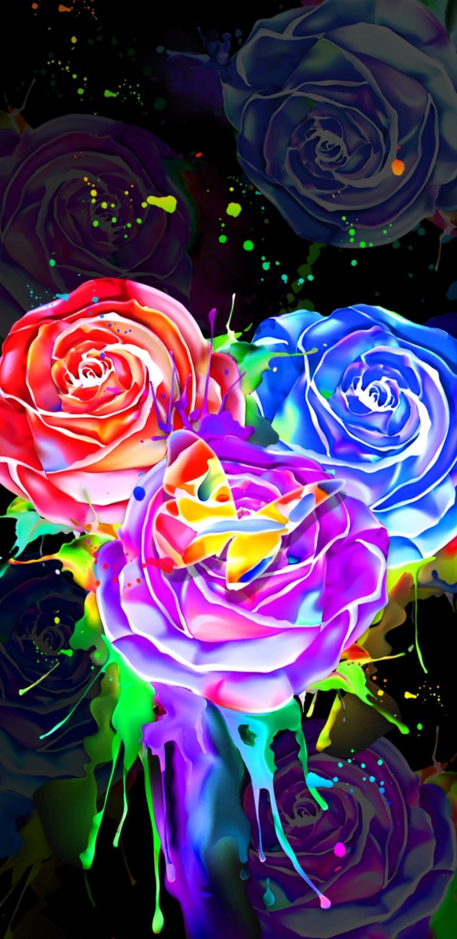Радужные розы арты