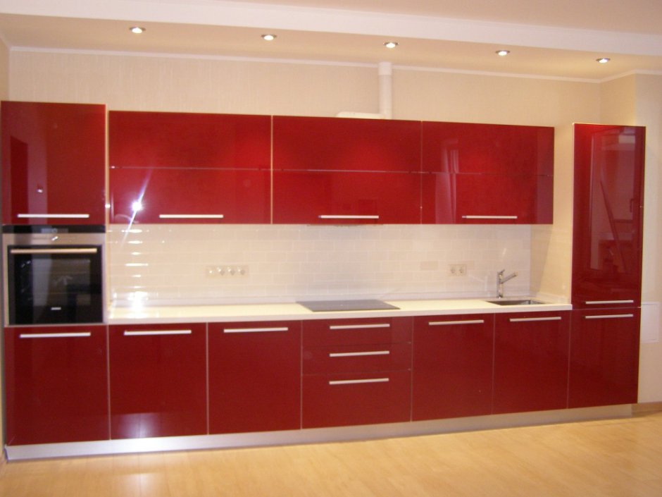 Кухня 3 метра красная с пеналом