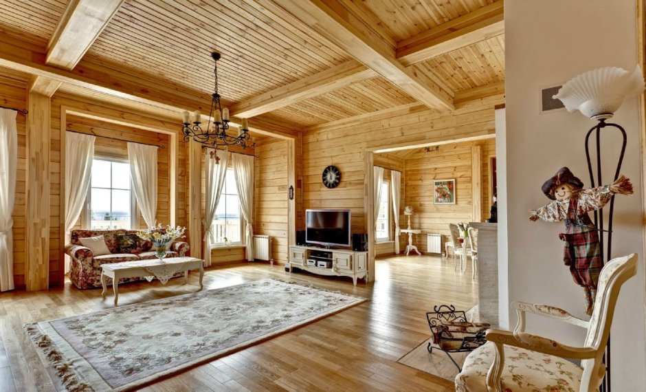 Интерьер деревянного дома в стиле русской усадьбы